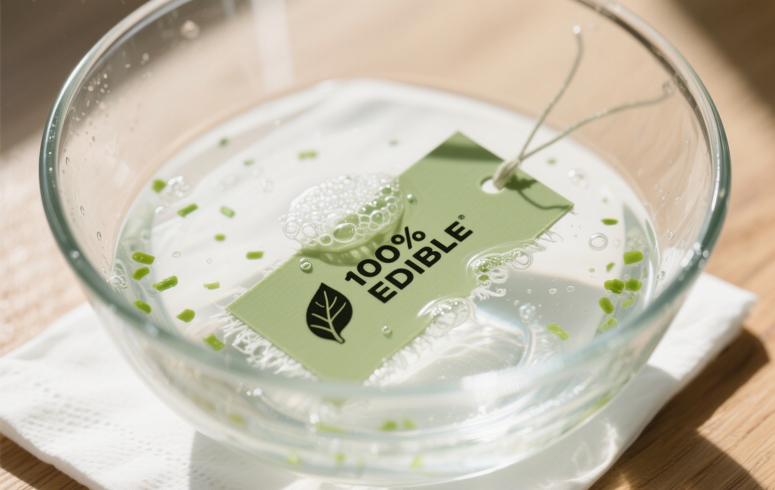  Edible garment label dissolving safely in water
